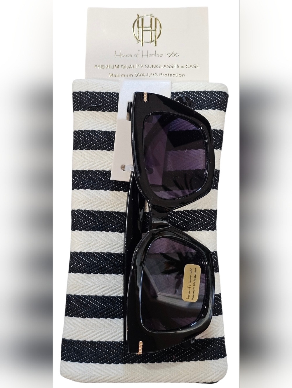 House of Harlow 1960 Black Oversized Square Women's Sunglasses, UV Protection